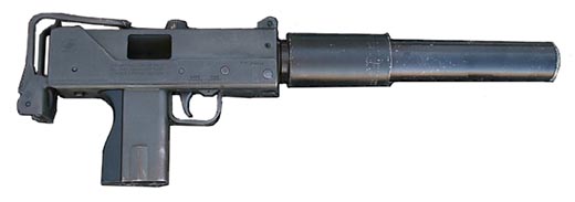 Компактный пистолет-пулемет MAC-10 под патрон .45 ACP с установленным глушителем